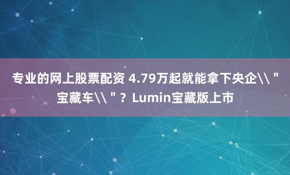 专业的网上股票配资 4.79万起就能拿下央企\＂宝藏车\＂？Lumin宝藏版上市
